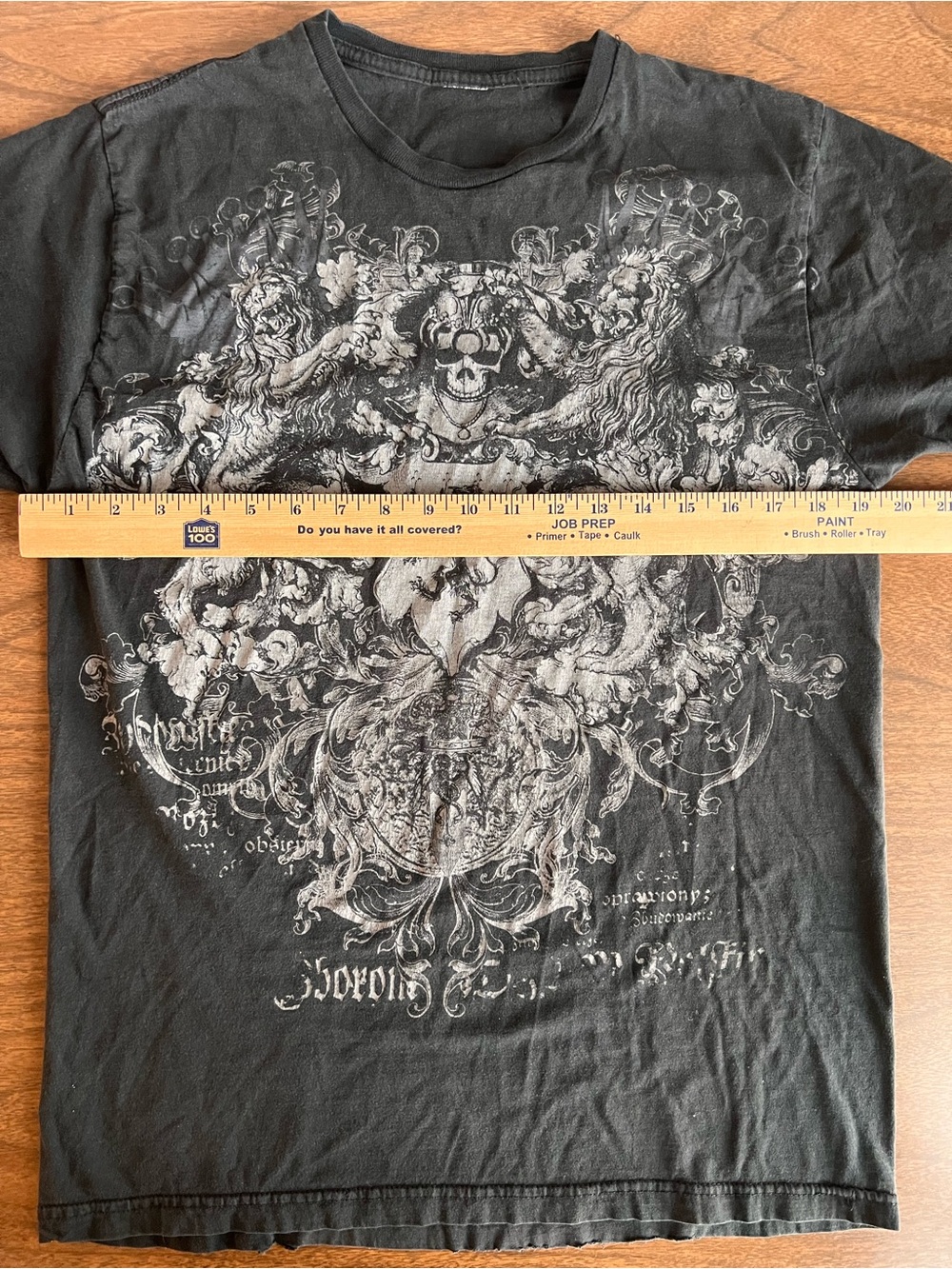 Y2K Gothic Lions Skull Crest Faded Black Graphic T-Shirt Mens M Distressed Goth - Picture 3 of 7